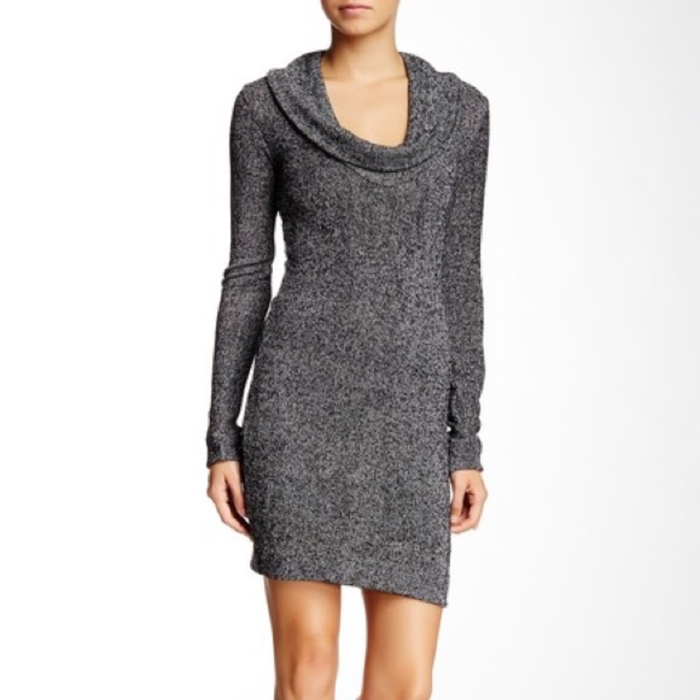 Go Couture Heather Grey Cowl Neck Sweater Fitted Dress